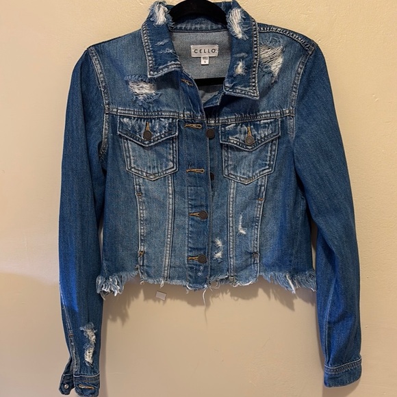 Cello Jackets & Blazers - SOLD OUT Cello Blue Distressed Cropped Jean Jacket